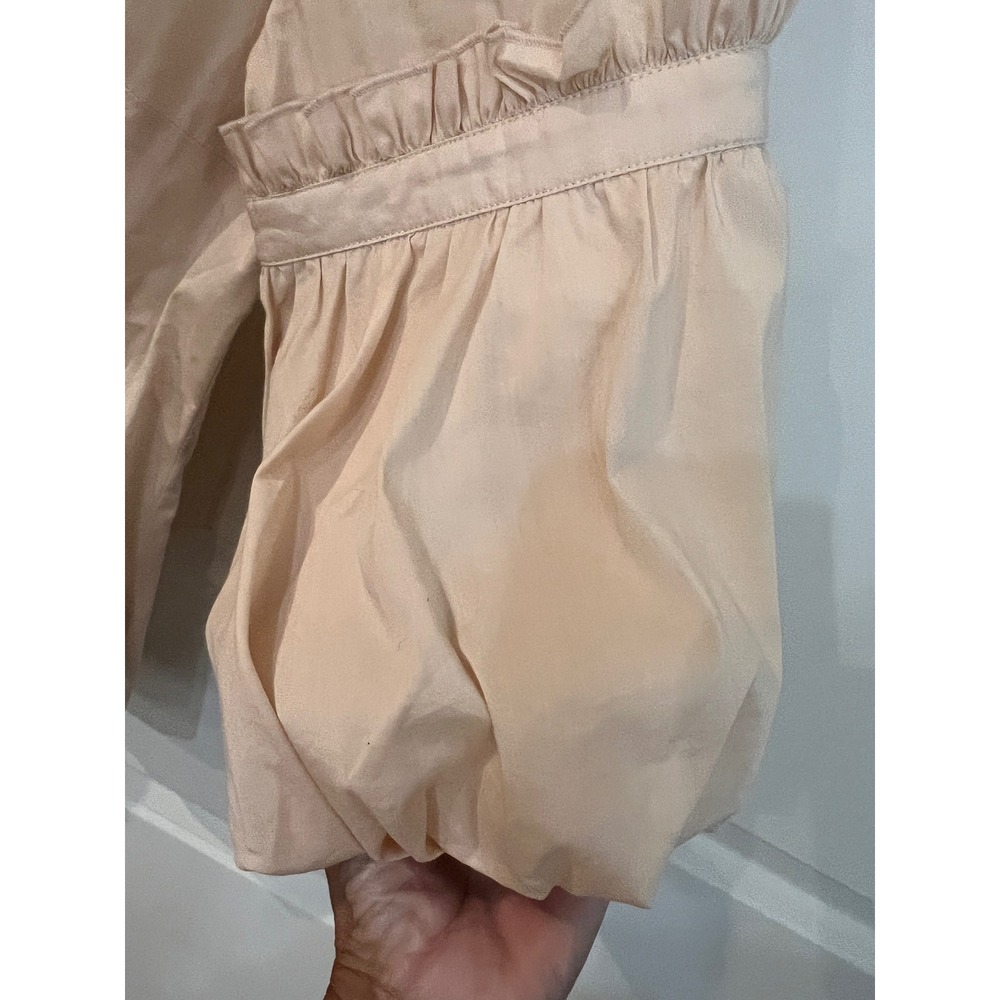 Vtg Bebe Women Ivory Ruffle High Neck Puff Sleeve Button Down Blouse Small - Picture 5 of 9
